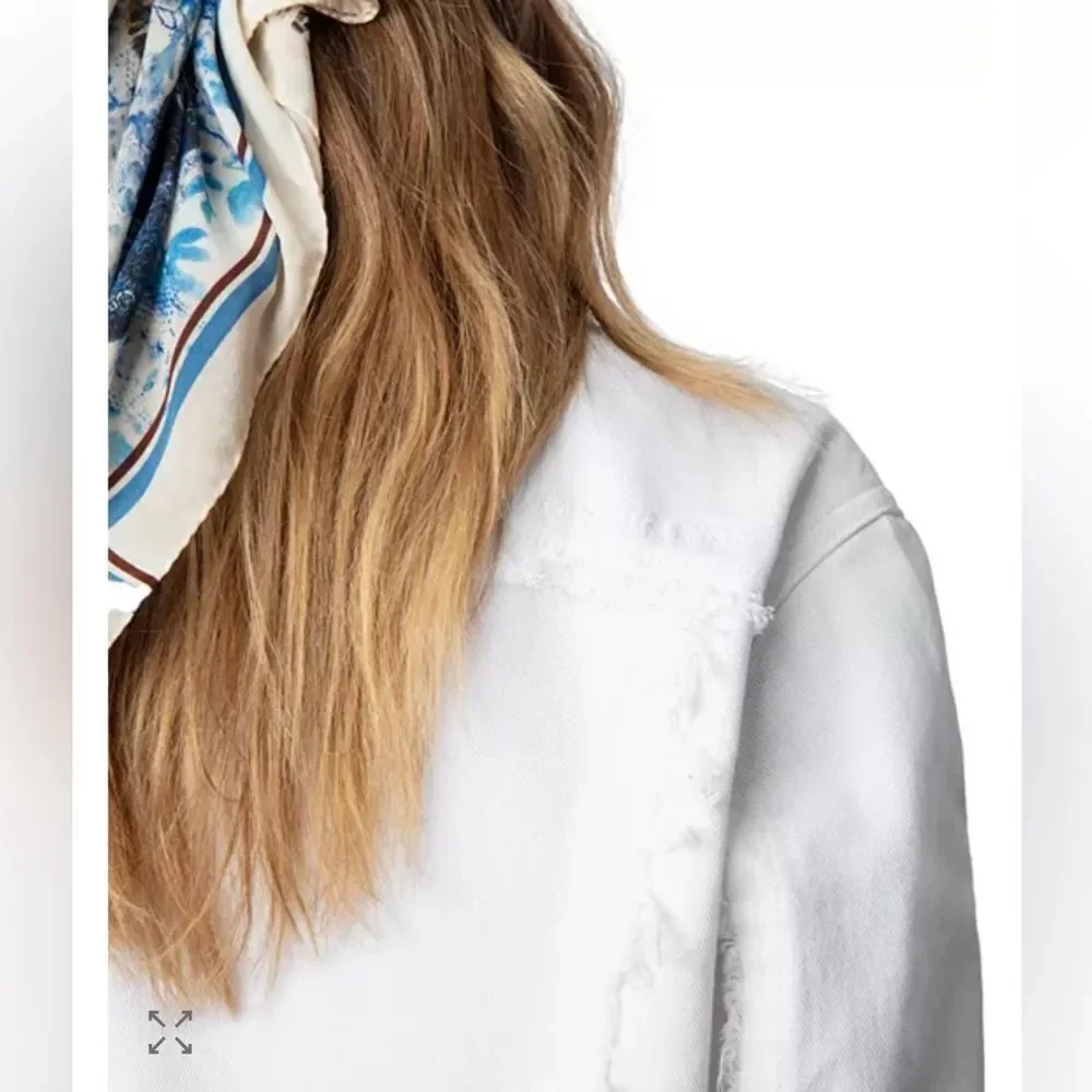 $398 Zadig & Voltaire Kaely Destroy Denim Jacket in White NWT small